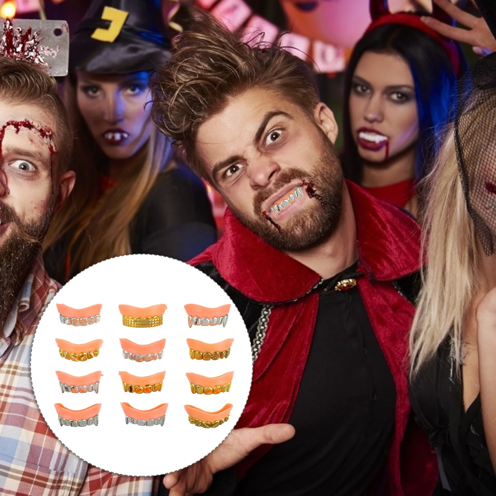 Faux accessoires de Costume d'halloween, 12 pièces, farces à dents, Gag de fête, Cosplay, prothèses de Zombie, drôle, soulagement du Stress, cadeau, blague