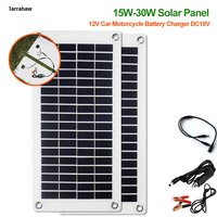 15W-30W Solar Panel 12V Car Motorcycle Battery Charger DC18V Output Outdoor Portable Photovoltaic Cells Semi-Flexible PV Plate