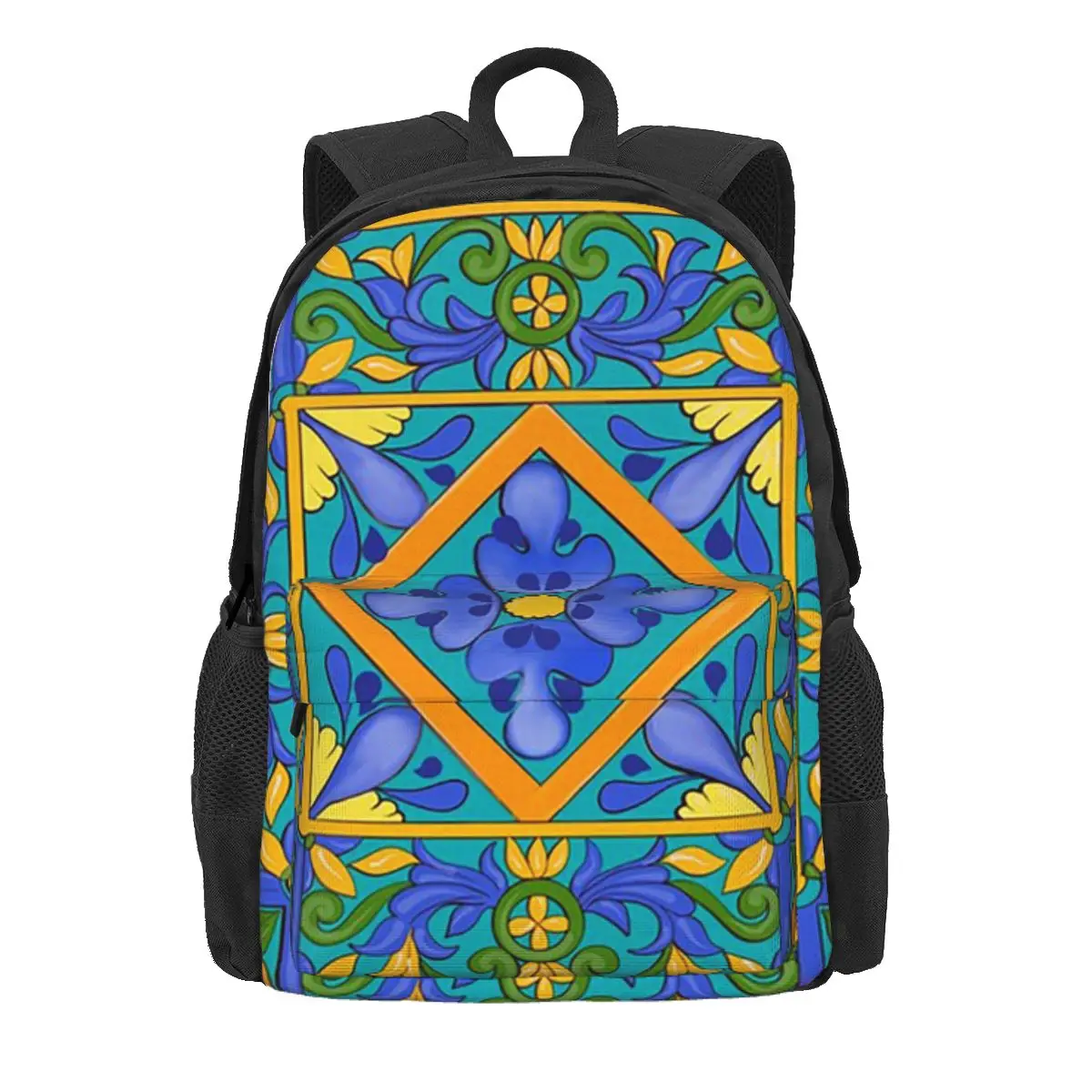 Summer ,Sicilian Tiles ,majolica,lemons ,Mediterranean Backpack Daypack Kids BookBag School Bag Shoulder Bags for Men Women