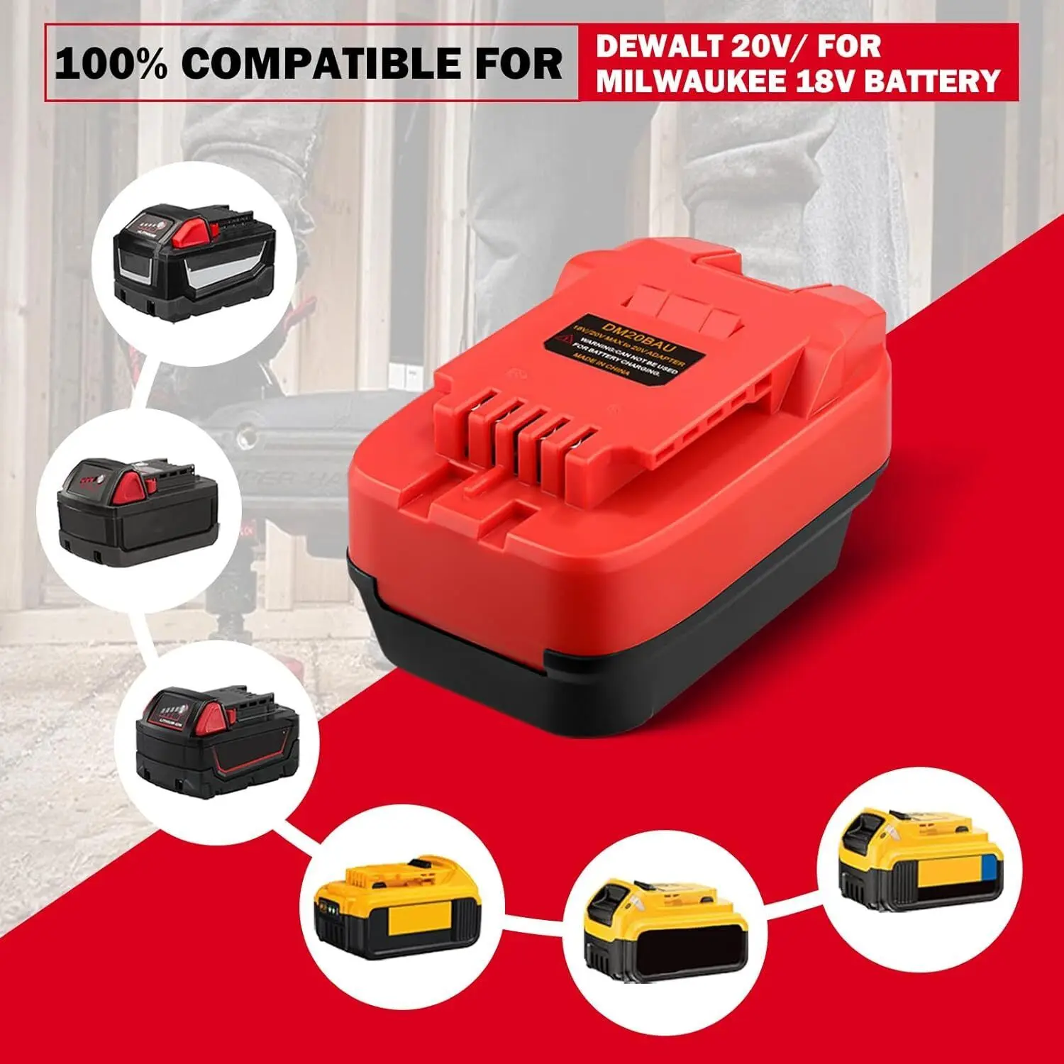 Imagem -02 - Adaptador para Milwaukee Conversor de Bateria Li-ion 20v Ferramentas Usadas para Dewalt Bauer 18v 20v