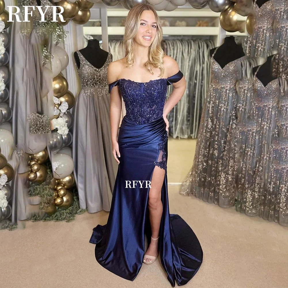 

RFYR Mermaid Evening Dress Lace Prom Dress Satin Formal Side Slit Celebrity Dress for Women مناسبة رسمية Customized