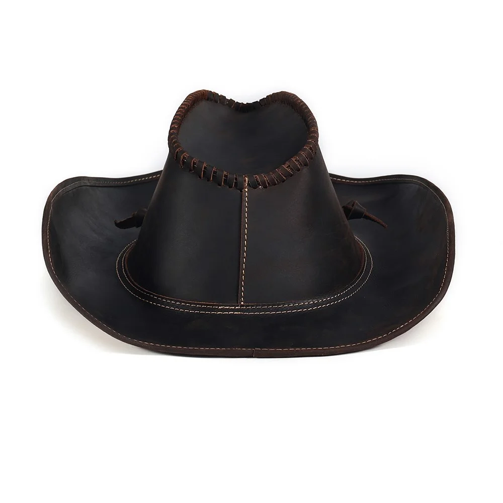 Genuine Leather Men Western Cowboy Hat Vintage Cap Handcrafted Western Shapeable Durable Large 60CM Outback Hat New