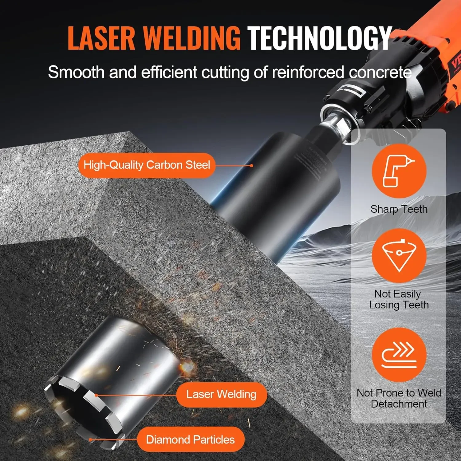 Punta da trapano per carotaggio, punte diamantate a umido da 4,25", punta per carotaggio per calcestruzzo con profondità di perforazione da 14" con lama per sega, 1-1/4"-7 interno