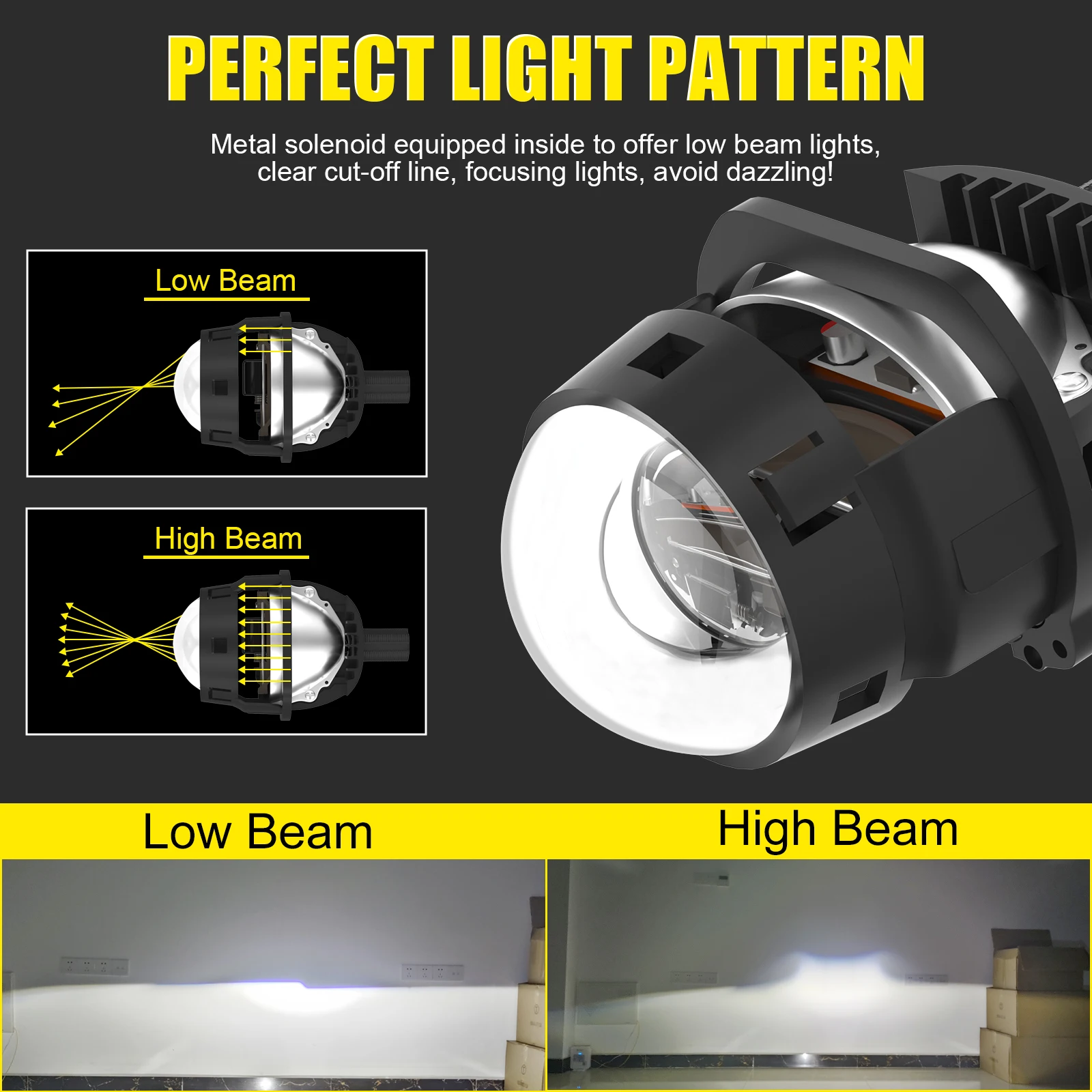 1X 2.5 Inch H4 LED H7 9005 9006 Car Headlight High Low Beam Hella Kit 100W RHD LHD Angel Eyes Bi Led Lens Halo Lights Projectors