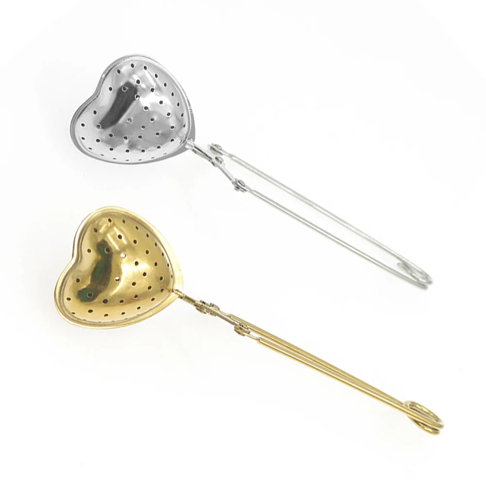 

2Pcs Tea Filter Stainless Steel Heart Shape Design Practical Long Lasting Easy to Use for Loose Leaf Teas Silver Golden