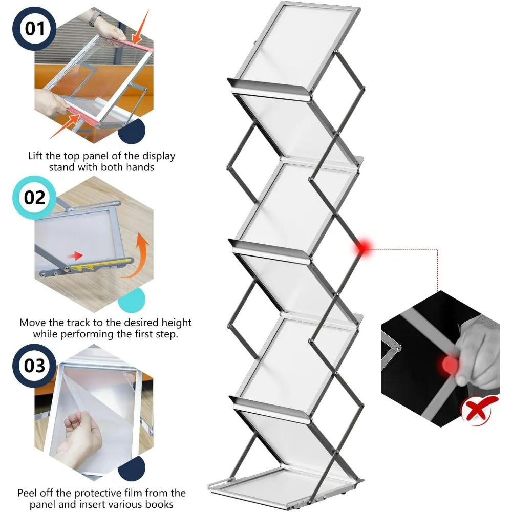 Folding Magazine Rack with 6 Pockets, Floor-Standing Exhibition Display Stand, Perfect for showcasing brochures, Magazines Racks