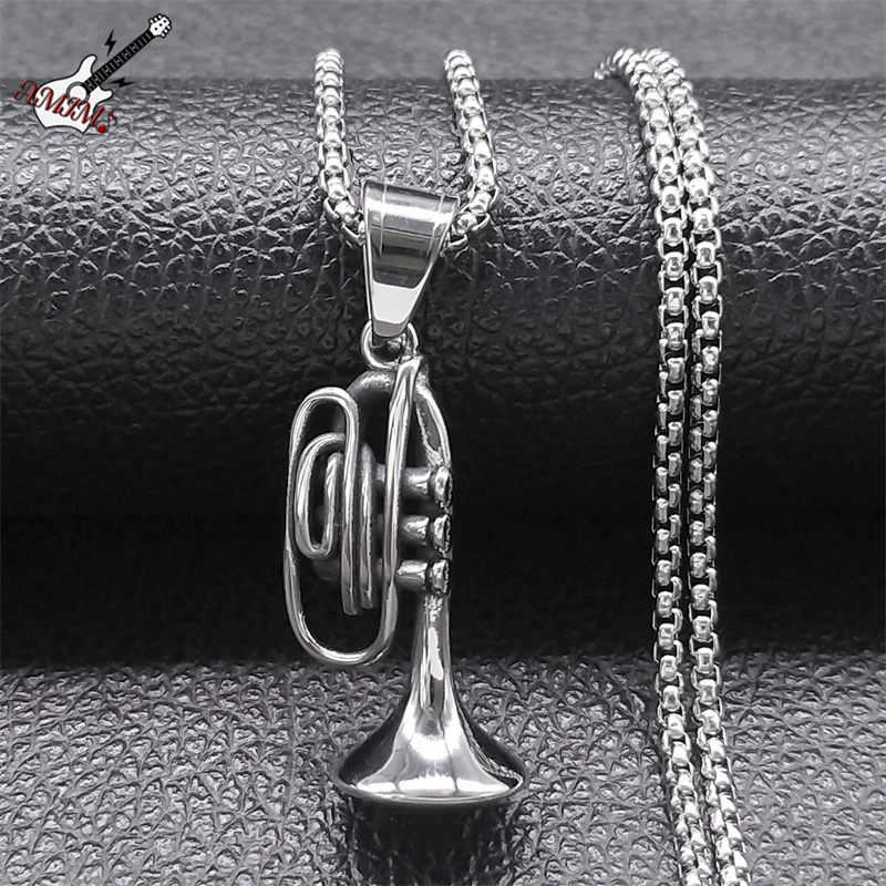 Trumpet Musical Instruments Pendant Necklace for Women Men Stainless Steel Silver Color Music Chain Necklace Jewelry NZZ362S06