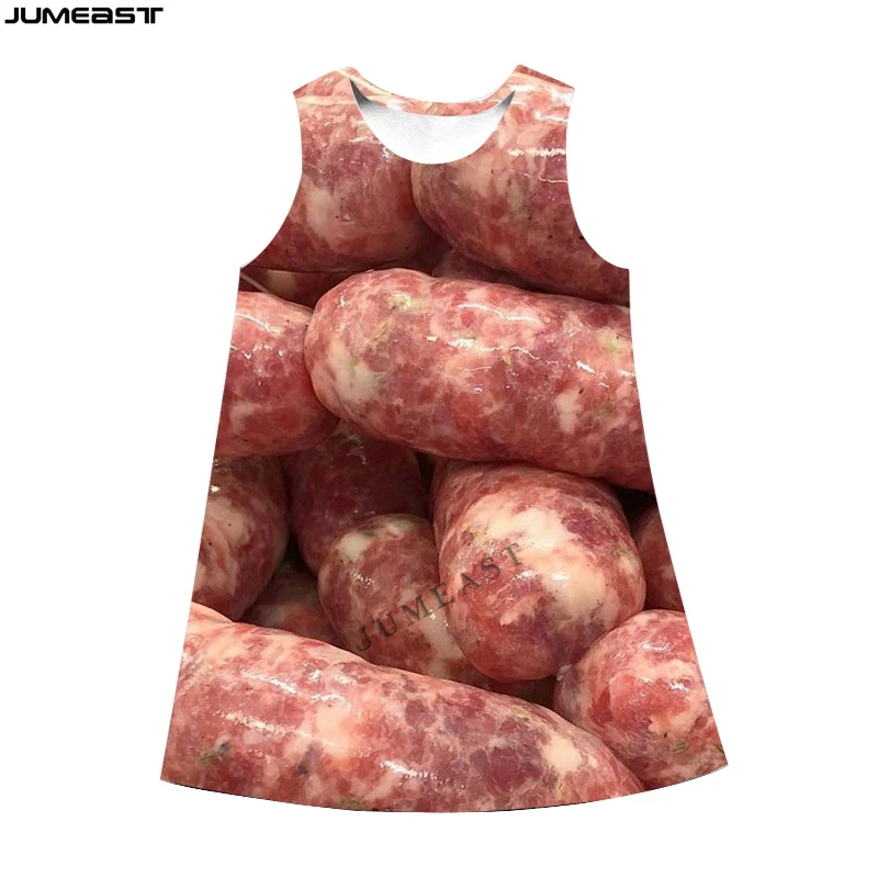 Jumeast Y2k Women 3D Printed Dresses Hip Hop Food Meat Summer Sleeveless Dress Suspender Nightdress