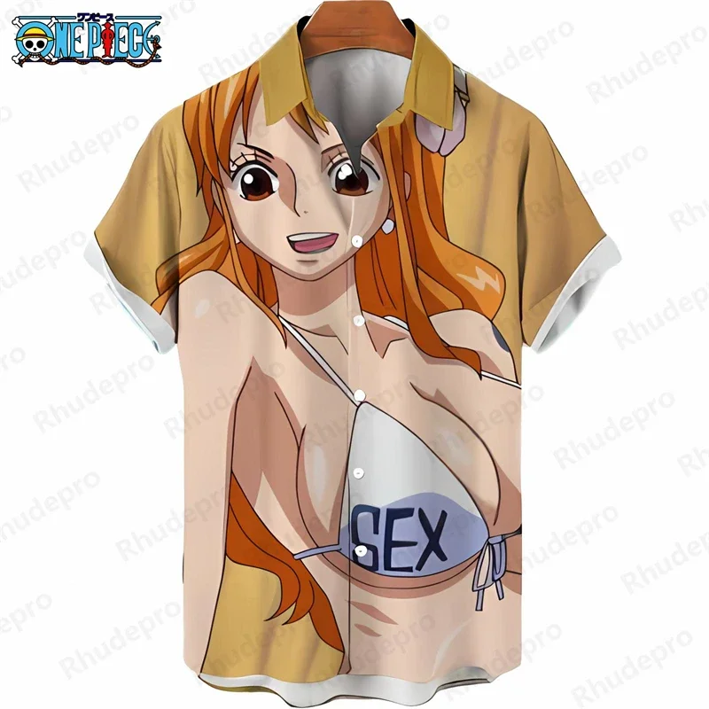 Men's Stylish One Piece Hawaiian Shirt Tropical Print Anime Kids Short Sleeve Casual Beach Vacation Button Down Shirt Tops