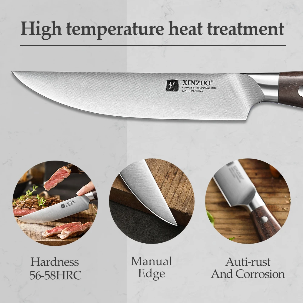 XINZUO 1pcs/4pcs Steak Knife German Din 1.4116 Stainless Steel Chef Knife Dinner Premium Red Sandalwood Handle