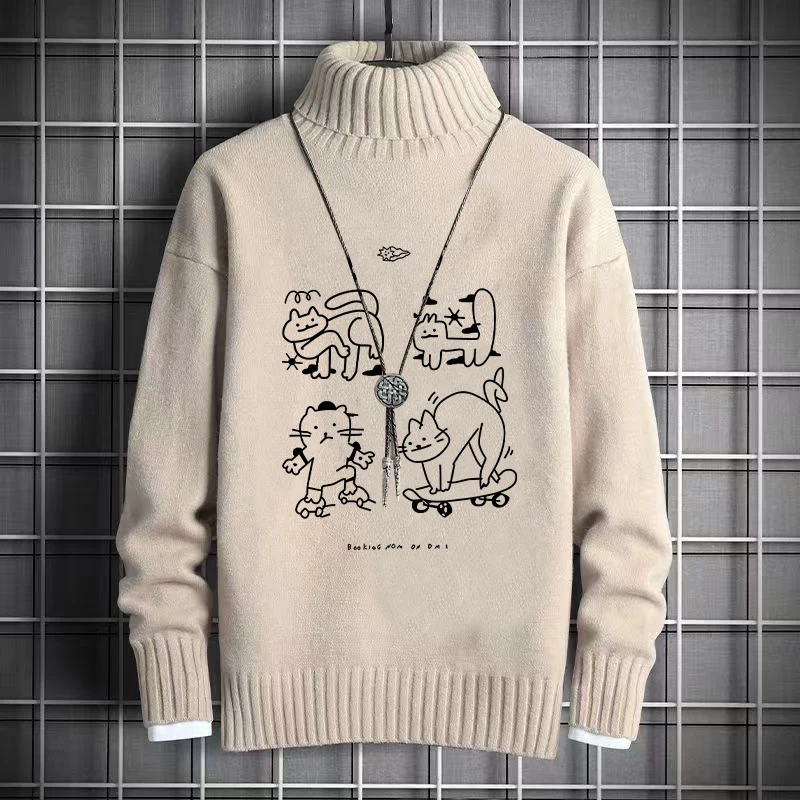 

Мужской зимний теплый вязаный свитер с высоким воротником, повседневный, универсальный, в японском ретро-стиле, модный, для защиты от холода