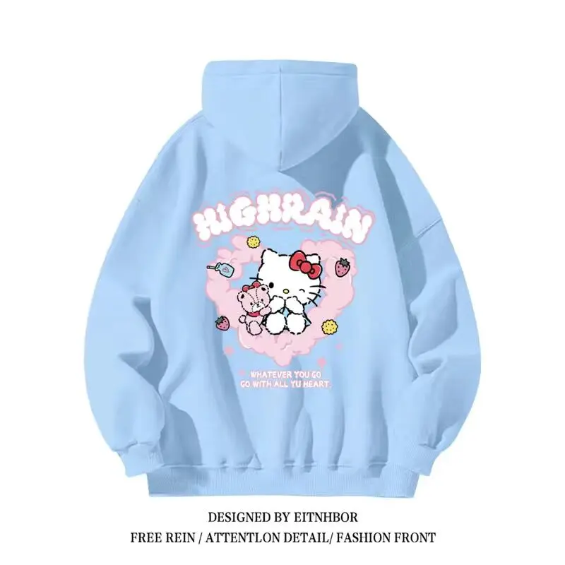 Hoodie Sanrio Hello Kitty para mulheres, moletom para casal, Hoodies extragrandes soltos, desenhos animados originais, roupas para casal, gótico, Y2K, anos 2000