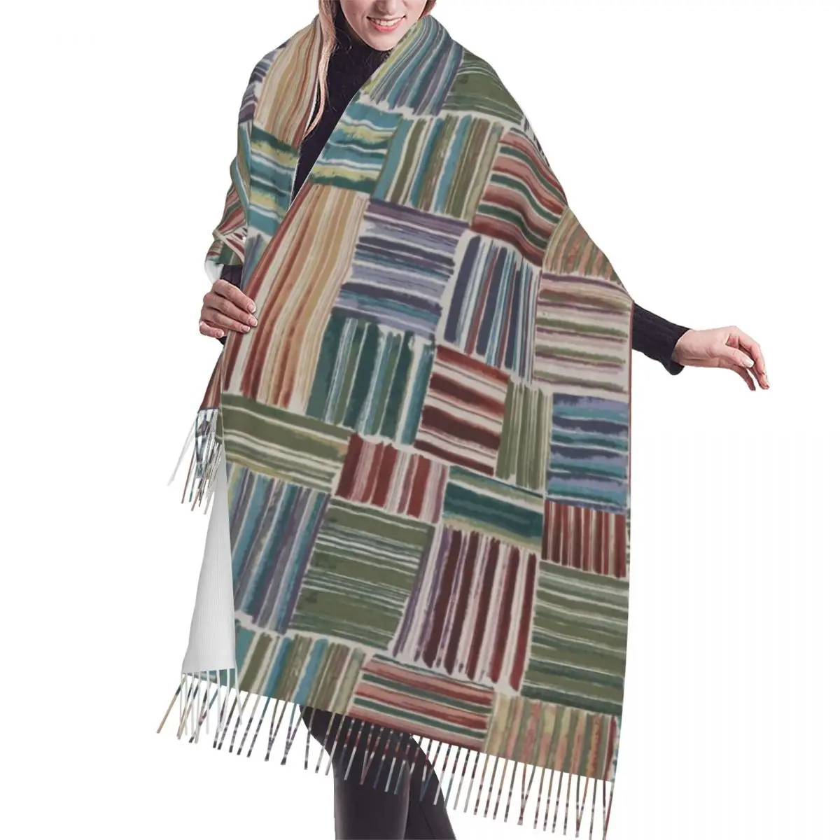 

Personalized Print Stripe Patchwork Pattern Multico Scarf Men Women Winter Fall Warm Scarves Shawl Wrap