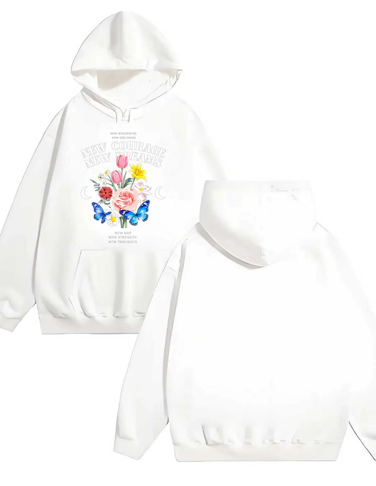 2025 Nuova felpa con cappuccio stampata con fiori e lettere di farfalla per uomo e donna, pullover ampio casual, felpa con cappuccio pesante 330G