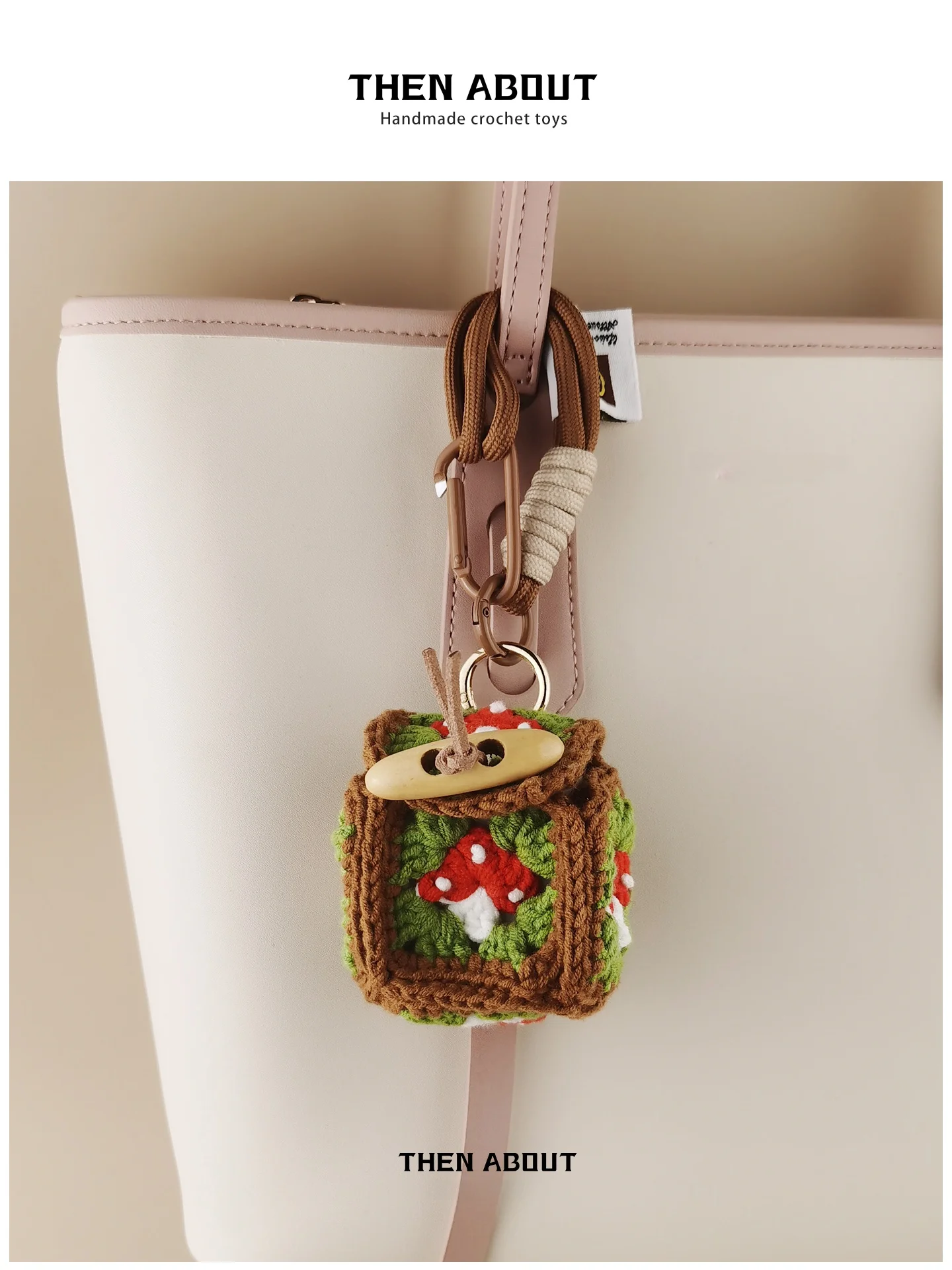Creative Hook Woven Mushroom Earphone Bag Coin Purse Keychain Hanging Decoration Bag Charm Key Holder Unique Gift