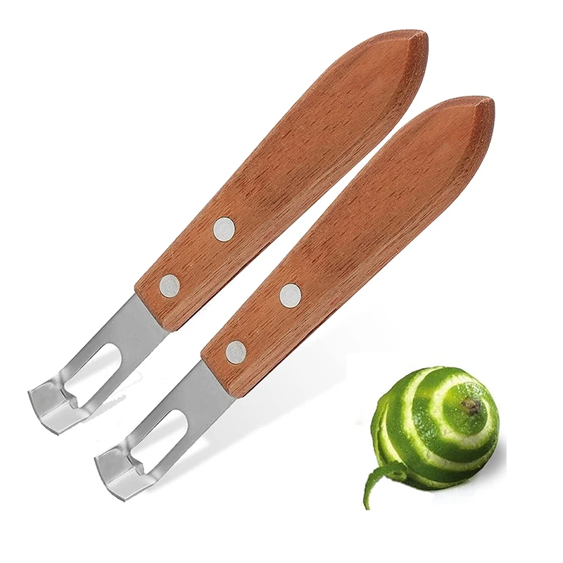 2PCS Channel Knife, Cocktail Garnish Citrus Zester, Wood & Stainless Steel Bar Tool with Rivets