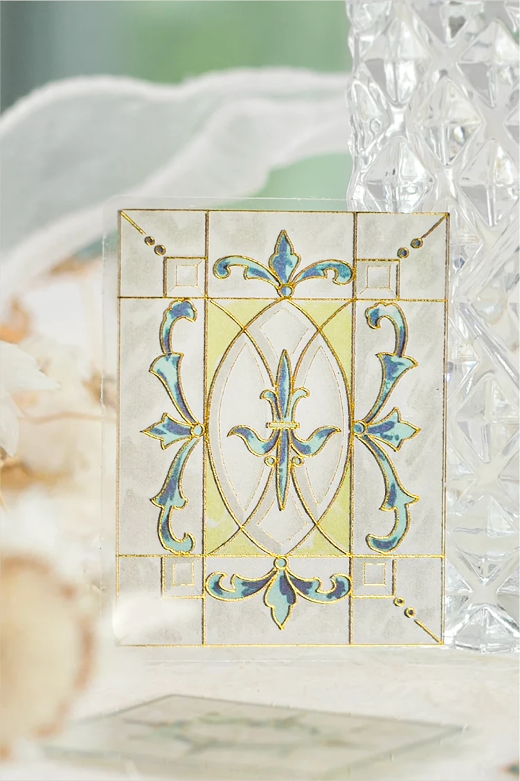 Journal GO 30 Stück Vintage wunderschöne florale Fliesen-Aufkleber mit Heißfolienprägung für Scrapbook-Karten, DIY, goldene geprägte Muster, Planer-Aufkleber – Detail 8