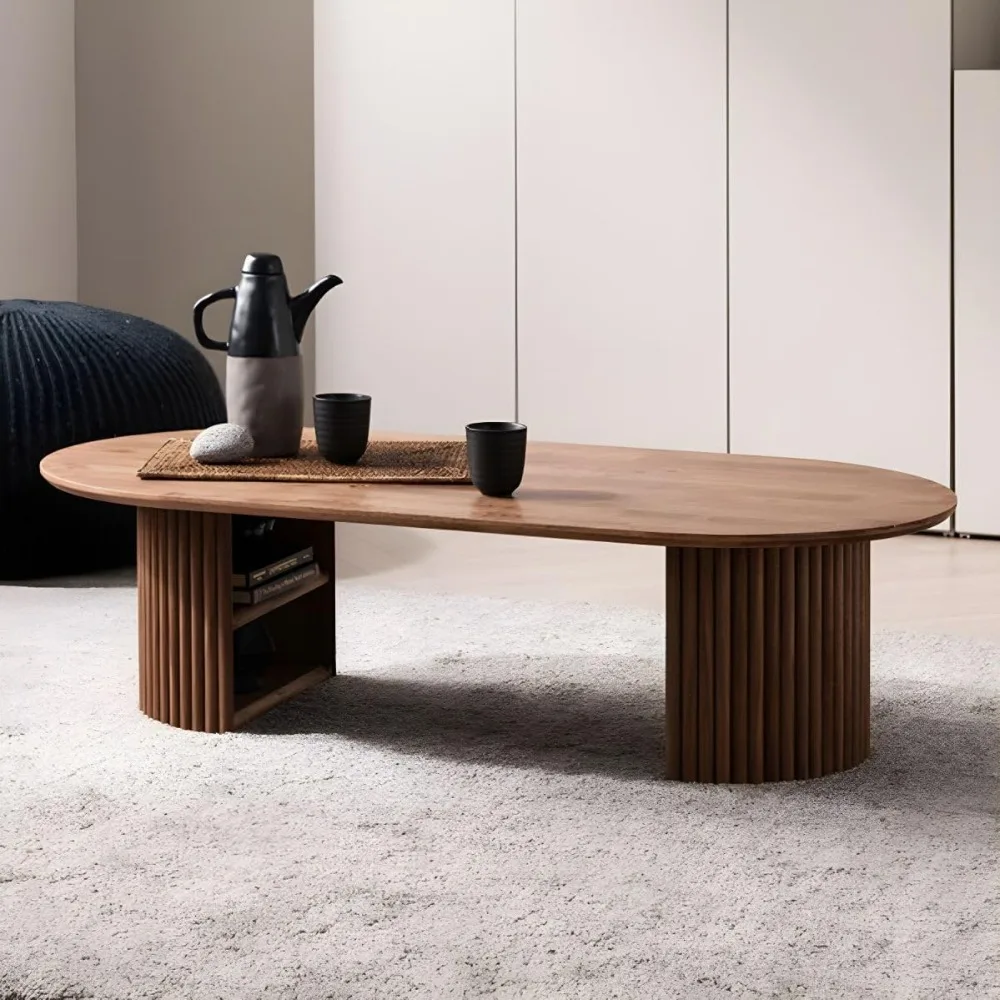 

Modern Wood Coffee Table with Storage Shelf Living Room Center Table(Oval, 39.4" L x 23.5" W x 16" H)