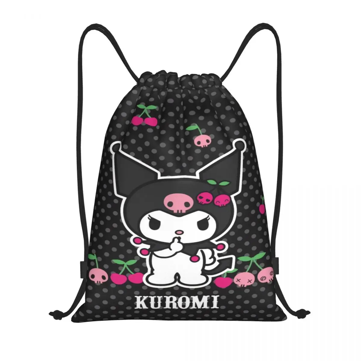 Zaino portaoggetti per palestra sportiva leggero da donna con coulisse personalizzato Kuromi Cartoon Cat