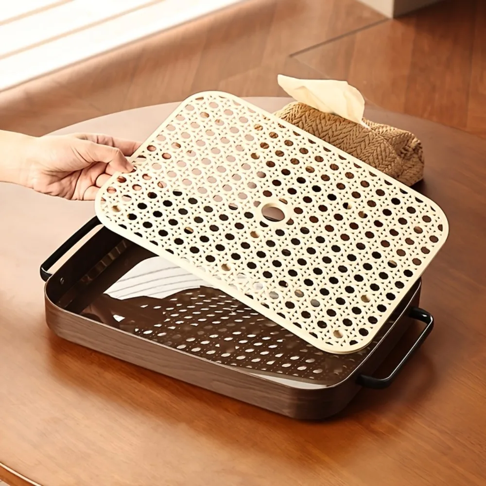 Washable Double-layer Wood Grain Drainage Tray Thickened Shatterproof Tea Tray Retro Rectangular Storage and Organizing Rack