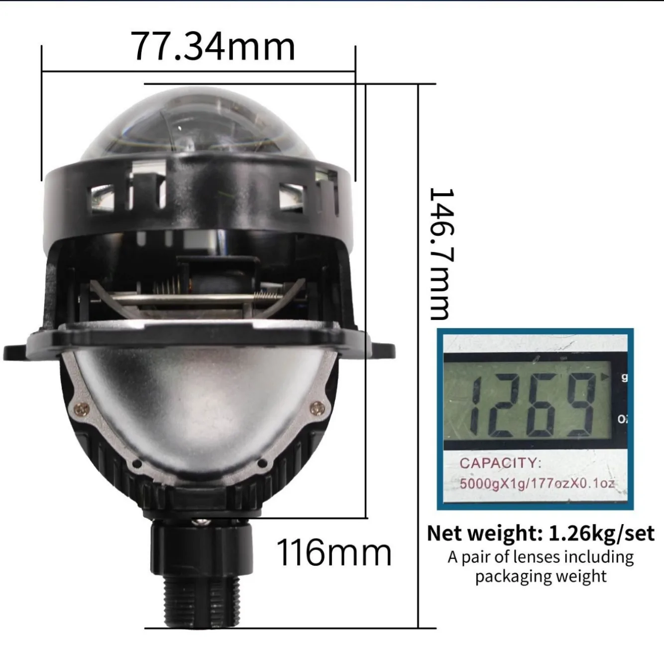 Car Headlight Retrofit 3 Inch Bi Led Projector Lens Hi Lo Beam 12V 70W 6000K Double Reflectors