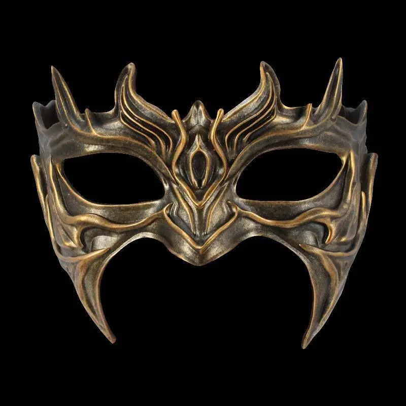 Chinese Ancient Style Resin Half Face Mask Antique Bronze Halloween Cosplay Masquerade Party Costume Drama Cos Accessory
