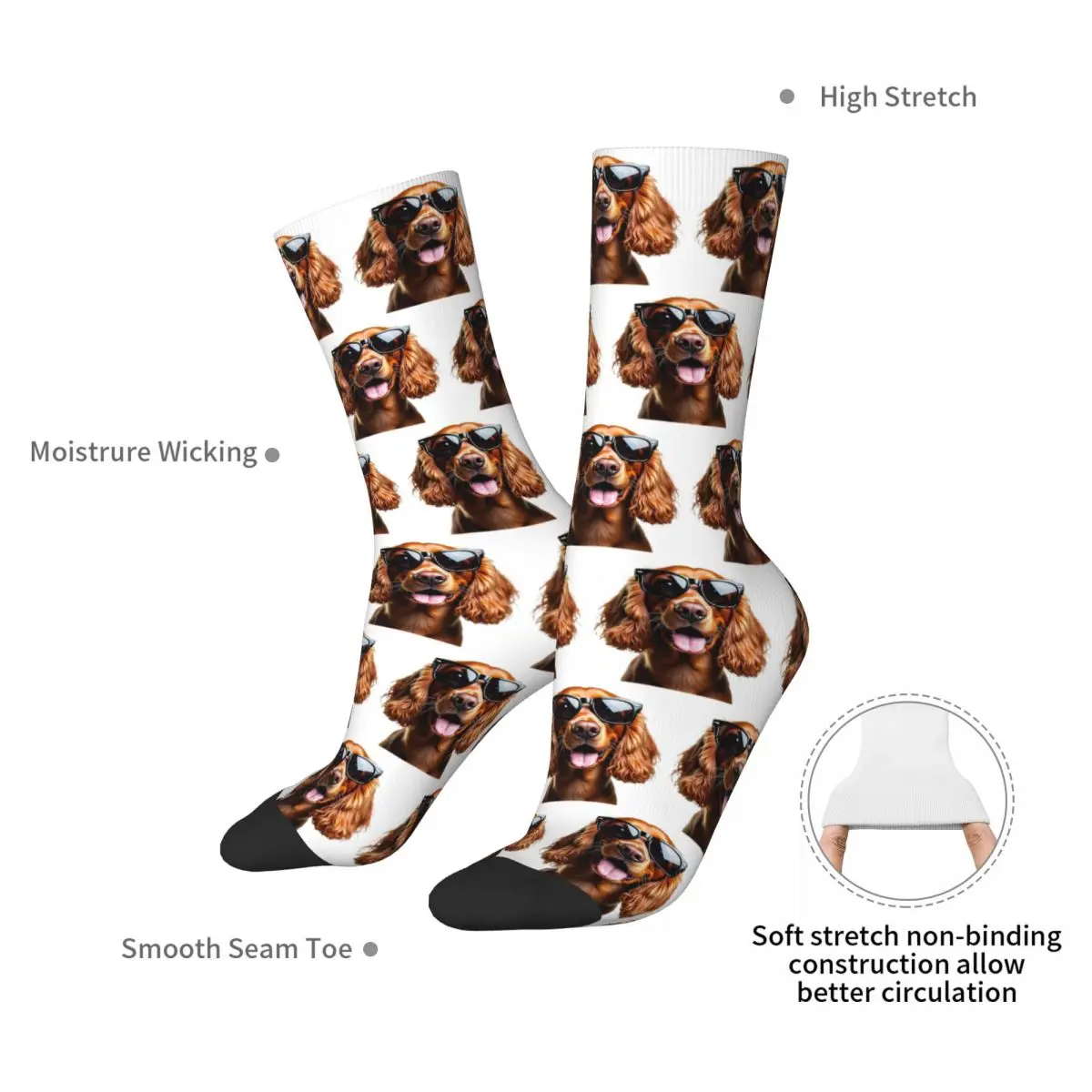 Funny Cool Cocker Spaniel Wearing Sunglasses Socks Harajuku Super Soft Stockings All Season Long Socks for Unisex Birthday Gifts