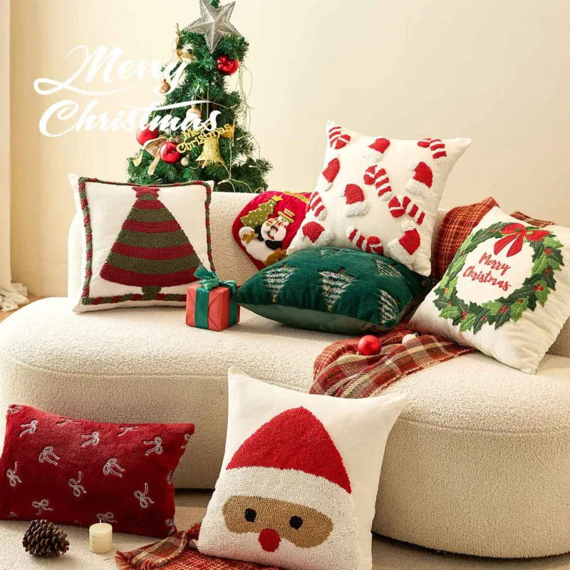 45cm Christmas Throw Pillow Cushion Cover Washable Sofa Waist Pillowcase Living Room Bedroom Bedside Back Cushion Holiday Decor