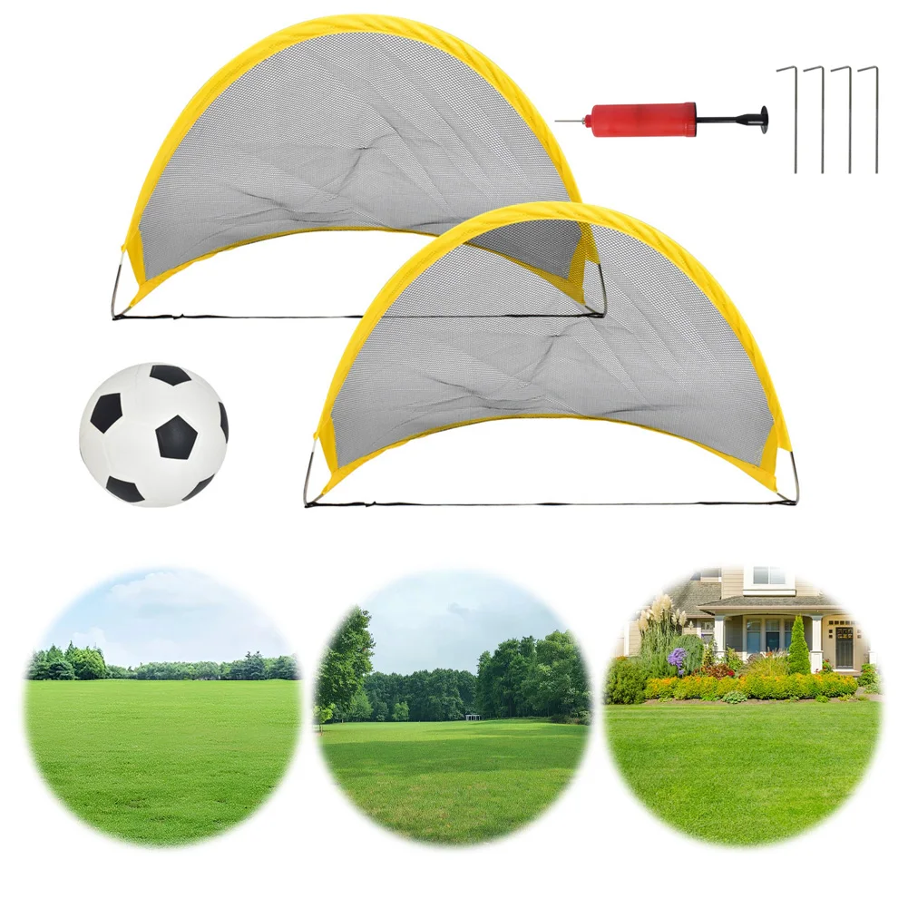Rede de futebol dobrável com bomba inflável, gol de futebol dobrável, kits de rede de treinamento dobrável para crianças, ambientes internos e externos