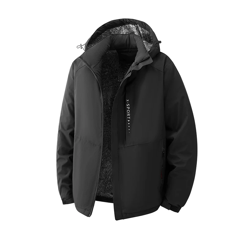 

Флисовая термомужская ветрозащитная теплая повседневная куртка с капюшоном, зимняя мужская толстая съемная шапка, флисовая парка, мужская теплая парка