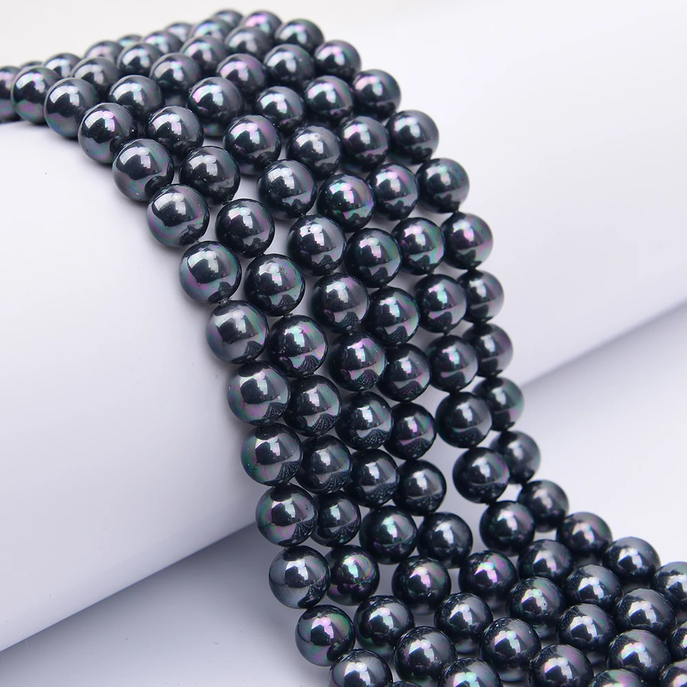 APDGG 2 Strands 12mm Colorful Black Sea Shell Pearl Round Loose Beads Strand 15.5'' Jewelry Making DIY