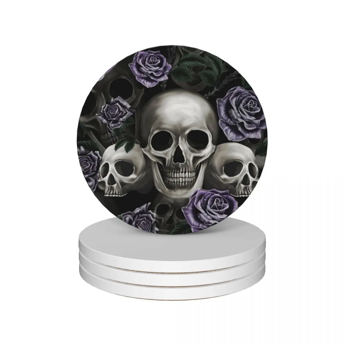 

Skulls and metalic purple roses Ceramic Coasters (Set of 4) original tea cup holders kawaii Coasters