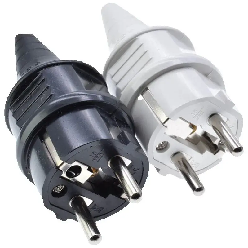 1pcs White Blue Black French Germany EU Waterproof Schuko Power Plug European 16A 2pin Cable Wiring Connector Converter Plug