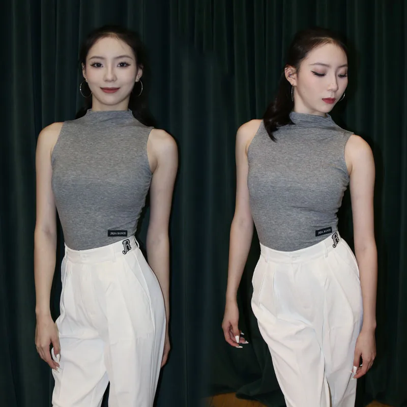 New Latin Dance Clothes Women Sleeveless Vest Leotards Asult Rumba Samba Ballroom Dance Practice Wear High Collar Tops  DNV24723