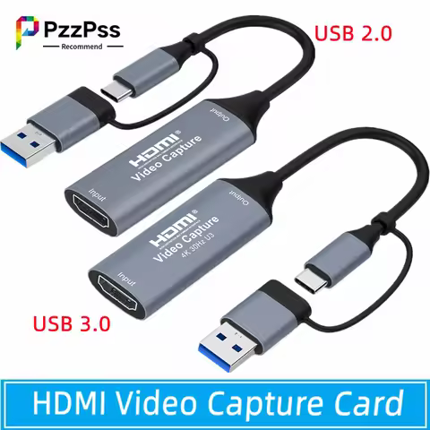 4K HD 2 in1 HDMI to USB 3.0/2.0 Type C Video Capture Card Type Grabber Record for Game Recording Live Streaming for PS4 Xbox
