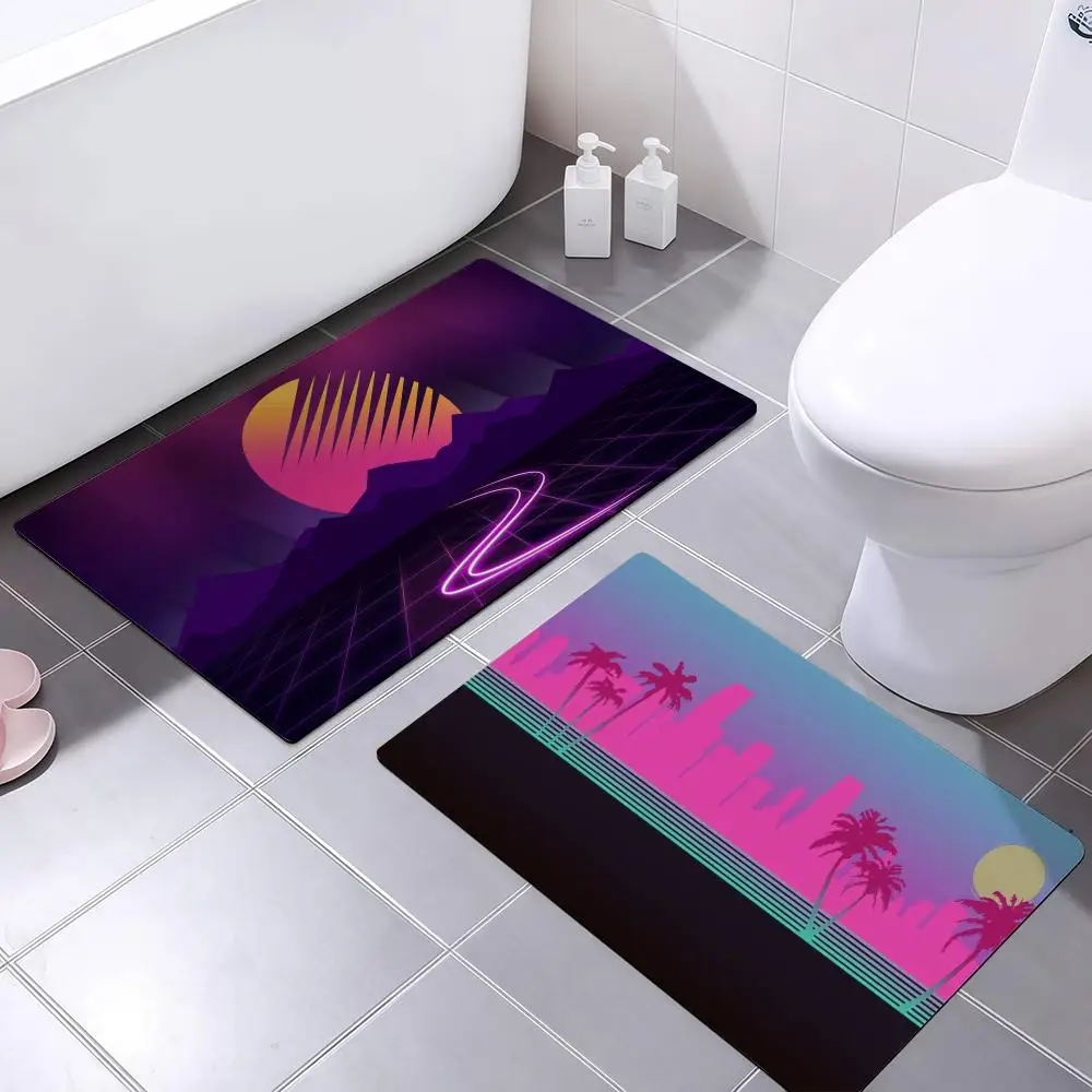 

Bathroom Absorbent Floor Mat, Toilet Of The Bathroom, Household Floor Mat, Vapor Wave Cool Neon Floor Mat Soft DiatomDoor Mat C