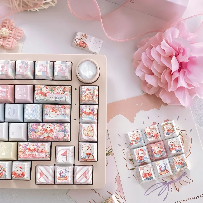 Bear Keycap Original Cute Mechanical Keyboard Replaceable Keycap 136 Keys Pink