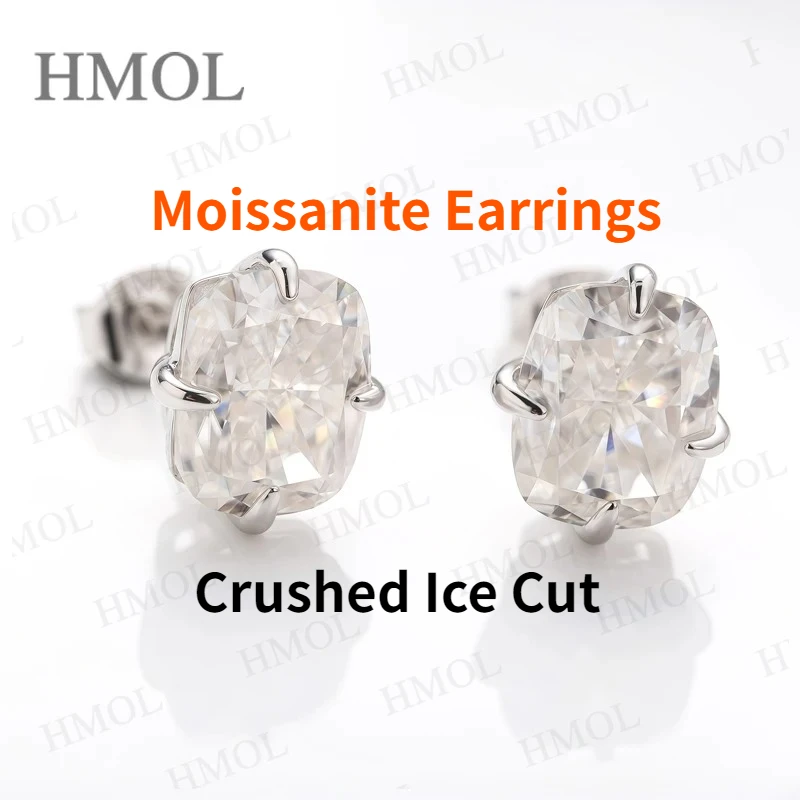 Moissanite CZ 925 Sterling Silver Earrings Crushed Ice Cut Cushion Total 7CT 8x10mm Fashion Trendy Design Ideal Gift for Her