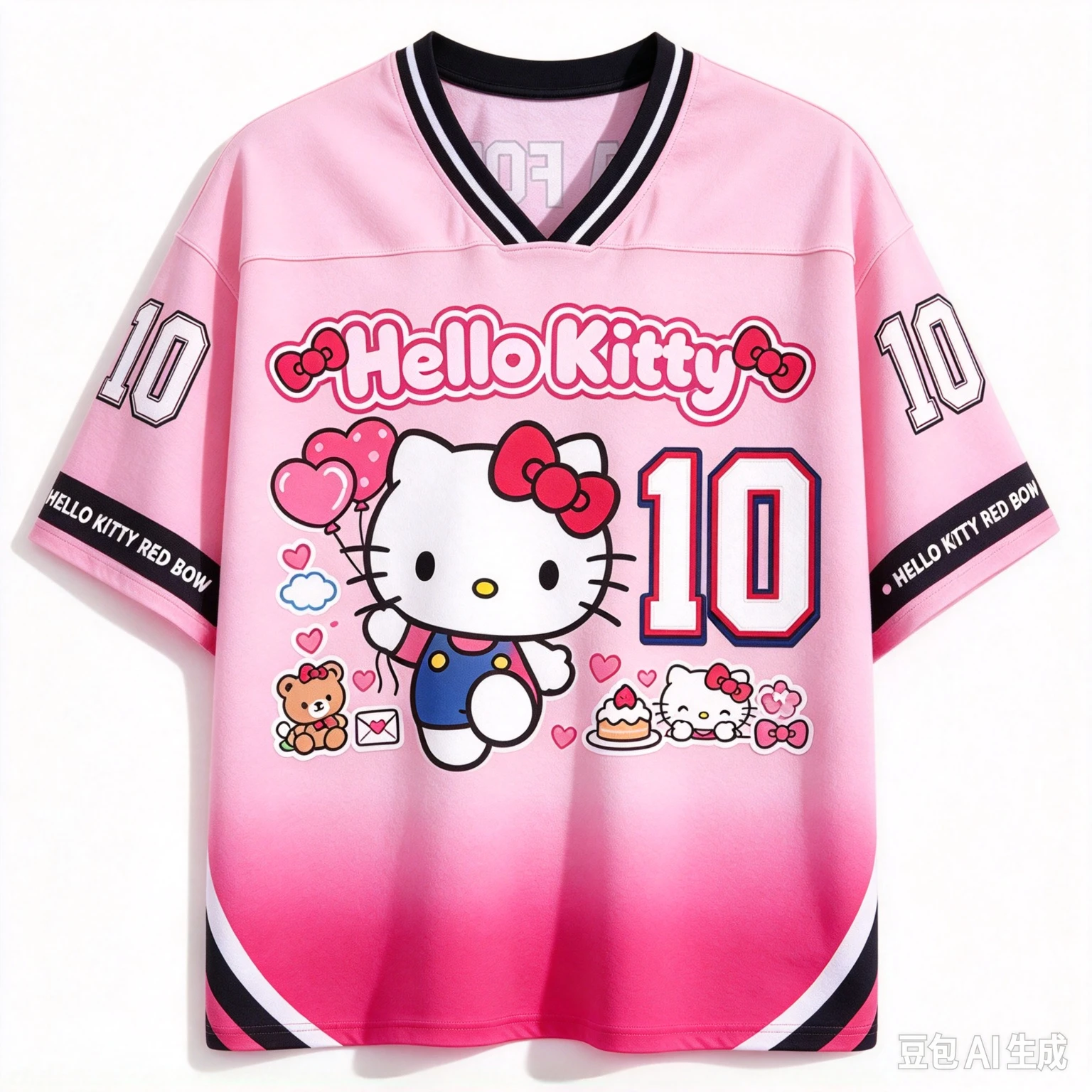 2026 Hello Kitty 3D-Druck Fußballtrikot Nr. 10 Rosa Farbverlauf Unisex Sommer Kawaii Y2K Streetwear Atmungsaktive Cartoon-Fan-Oberteile – Detail 6