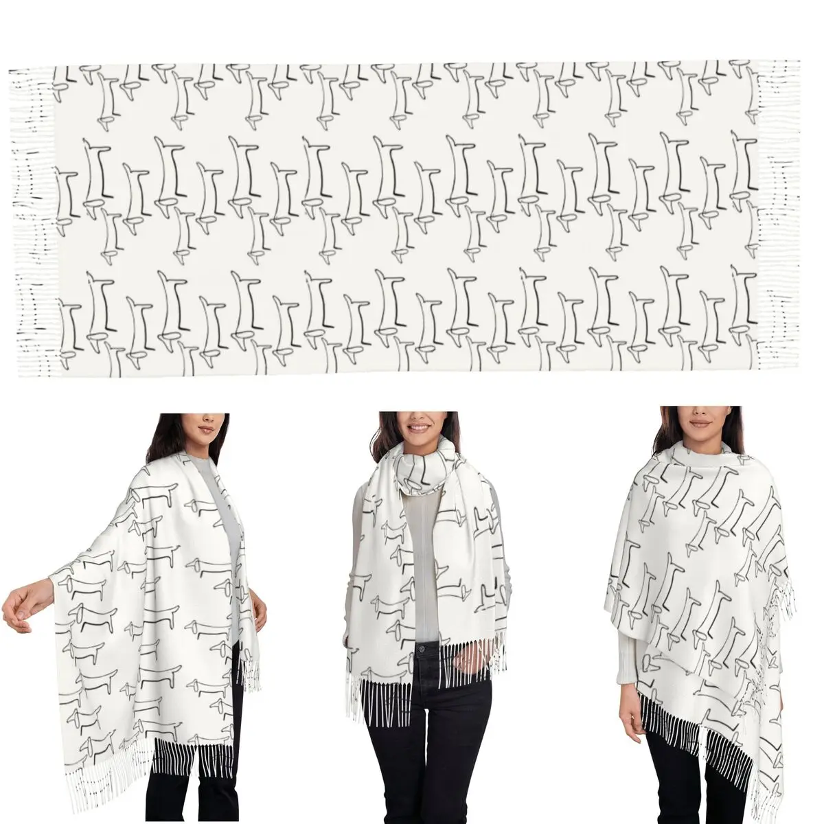 Pablo Picasso Wild Wiener Dog Dachshund Scarf Tassel Scarves for Women Soft Warm Shawls and Wraps Long Fall Winter Shawl Wrap