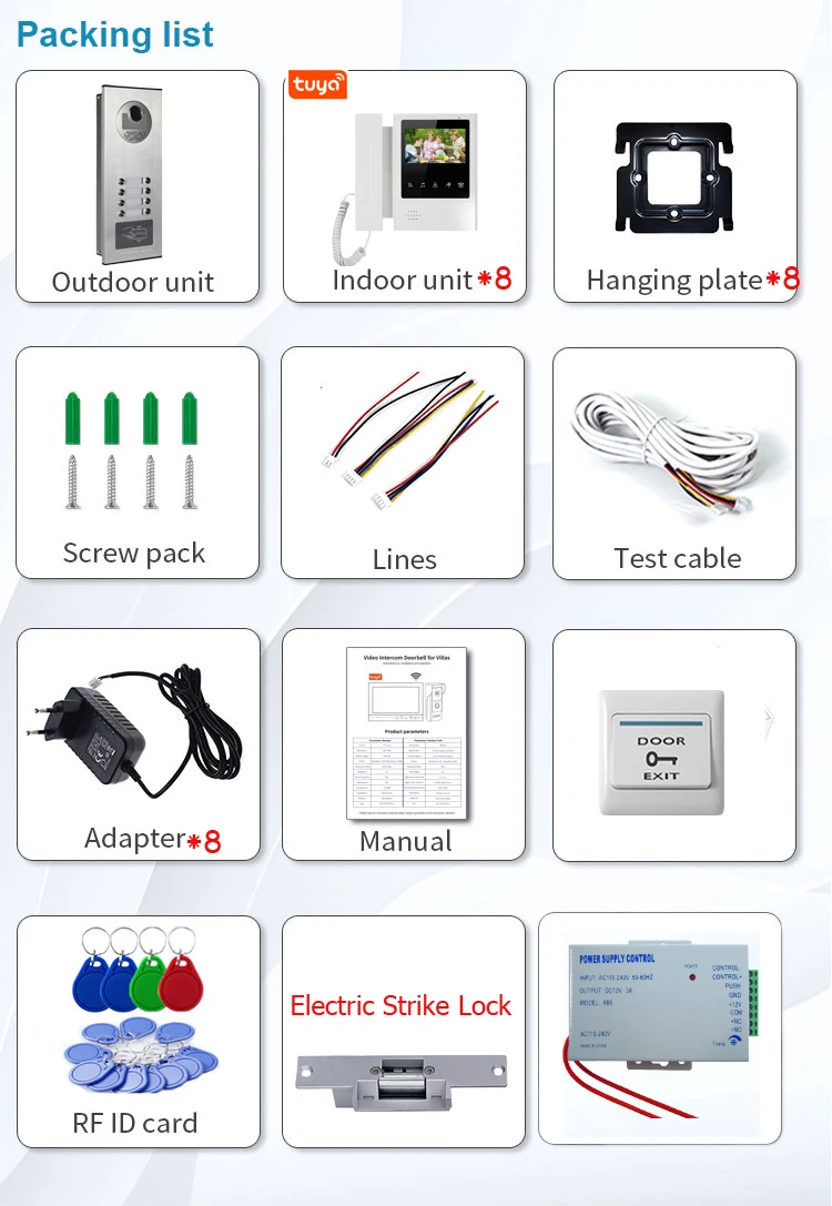 Dom 8 apartamentów Tuya inteligentny wideodomofon 4.3 Cal Monitor wideo Wifi domofon elektroniczny portier + kamera zewnętrzna