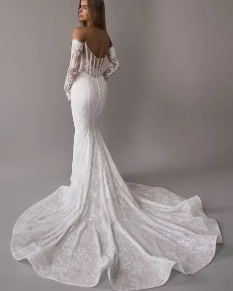 ZFcustomized Long sleeved lace Wedding Dress Luxury Bridal Dress Removable Tail Sexy backless Robe De Mariee vestidos de novia