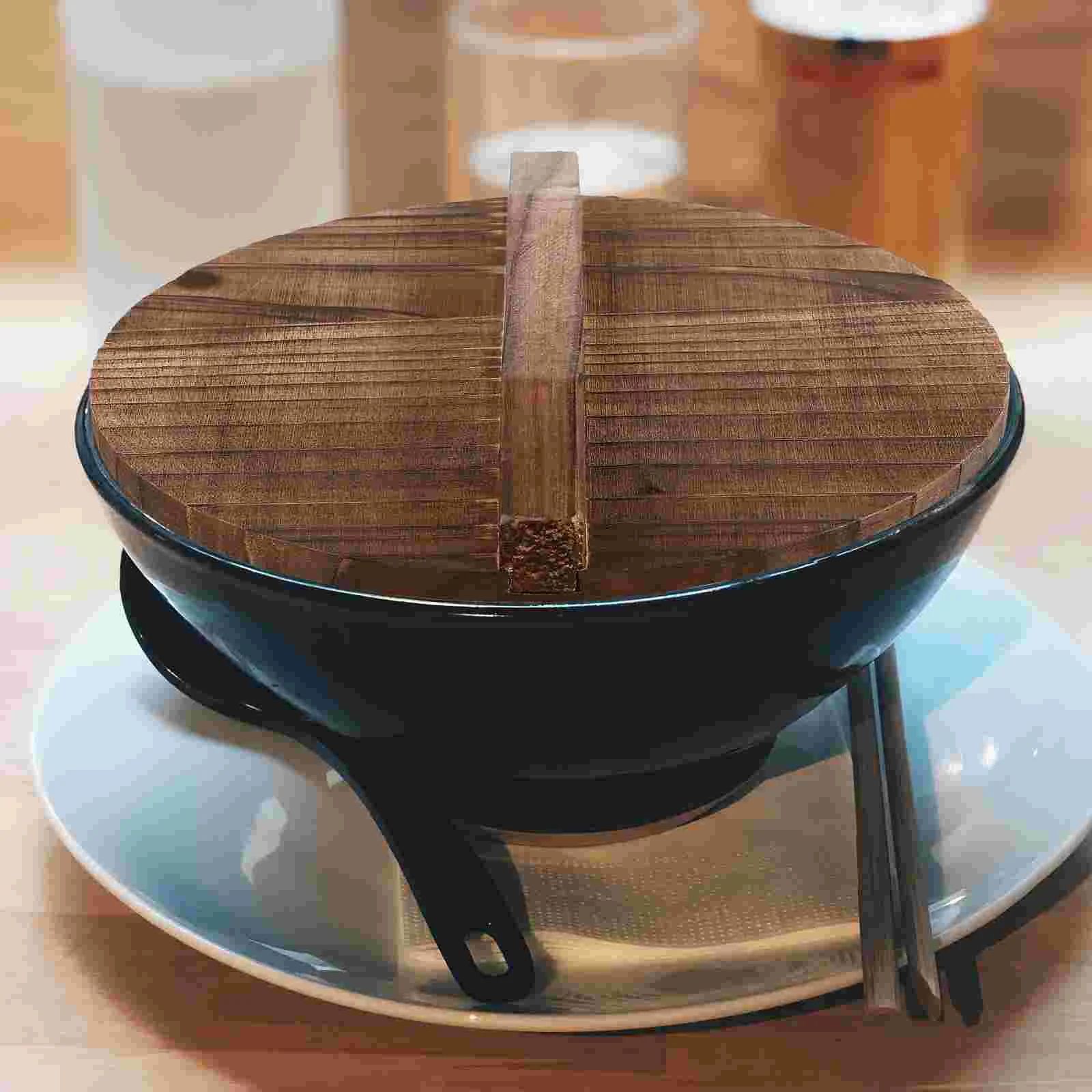 Wooden Wok Lid Anti-overflow Pot Cover Kitchen Gadget Anti-scald Protector Thick Cooking Tool