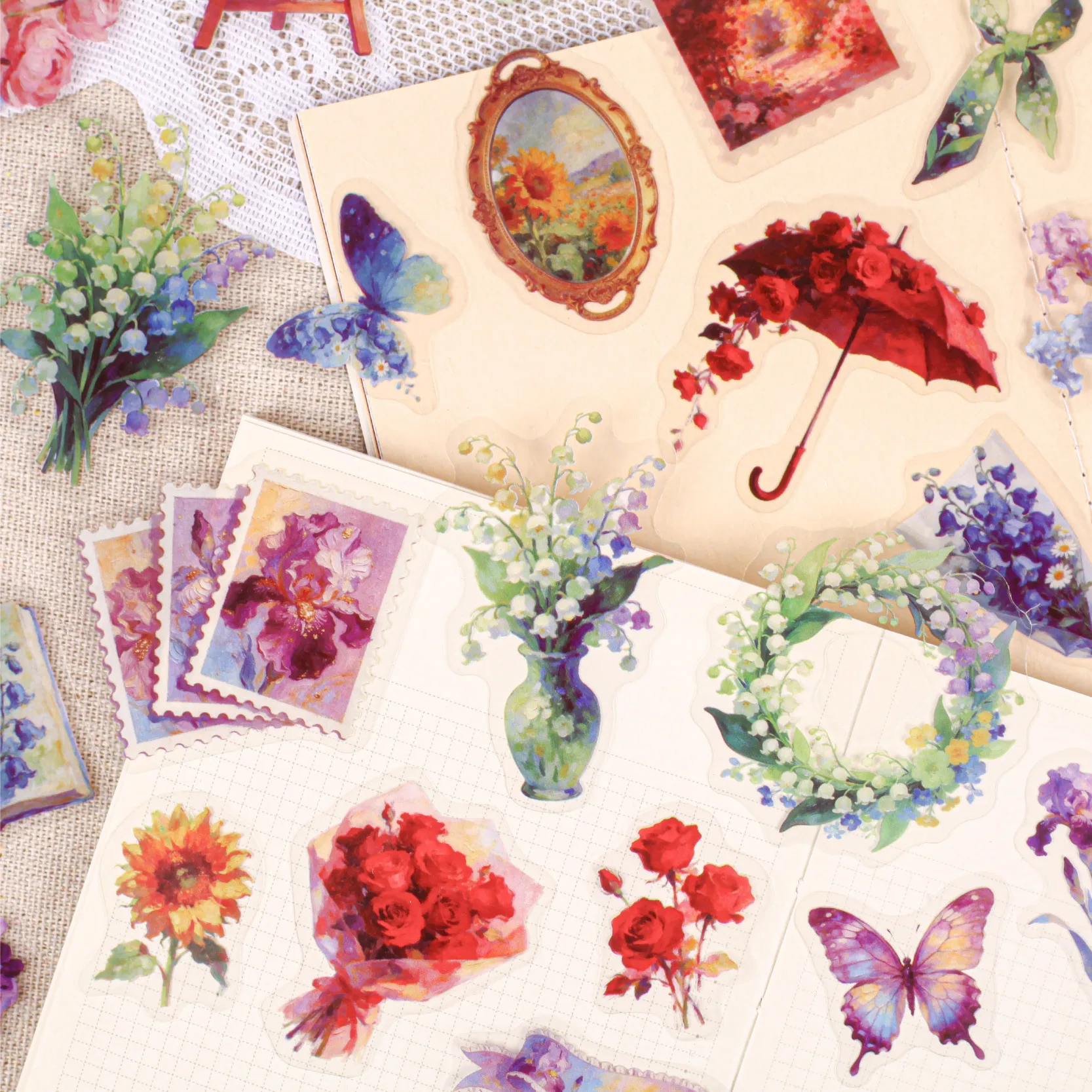Dream Among Flower Series Vintage Floral Painting Landscape PET Sticker Creative DIY Journal Material Collage Stationery