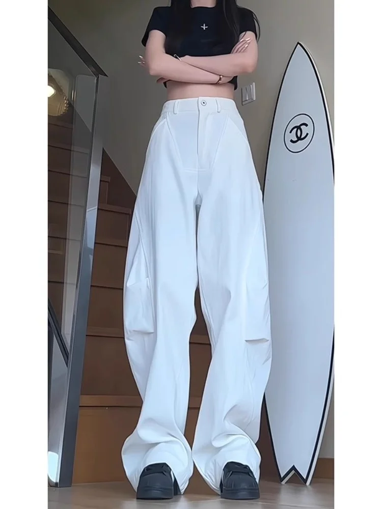 

White Multi-ket Work Trousers Men's Summer CleanFit High Street Loose Paratrooper Knife Pants Casual Faion Brand