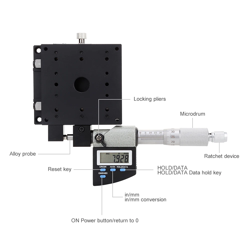 SEMX80-AS Micrometro Display digitale 80x80mm 0,001mm Micrometro da palco per traduzione lineare Rullo micrometro