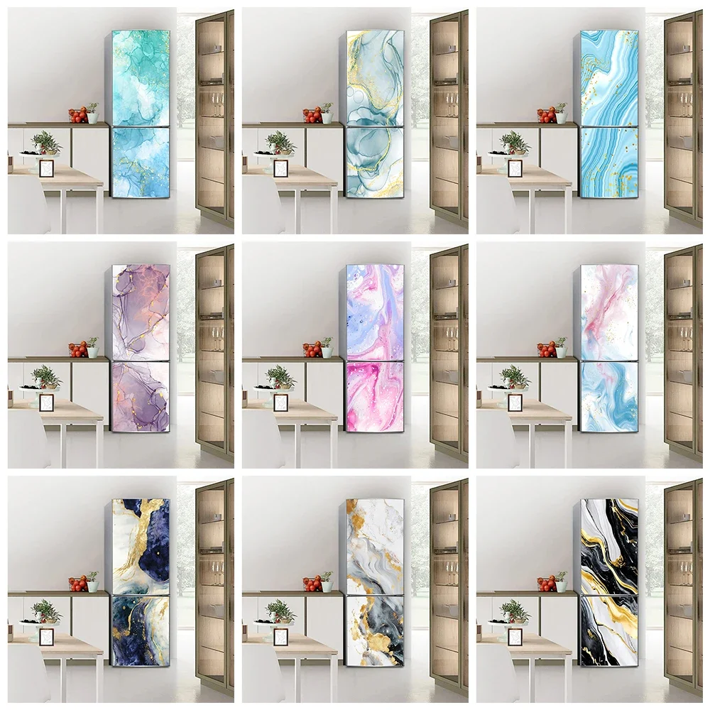 

Tile Marble Texture Refrigerator Door Sticker Decals Home Decorations Removable Kitchen Abstract Tiles Fridge Door Wrap Cover