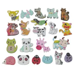 WBNOWG Decorative Wood Animal Buttons For Children Clothes Mix 50Pcs Dog/Cat Printing Buttons Sewing Accessory