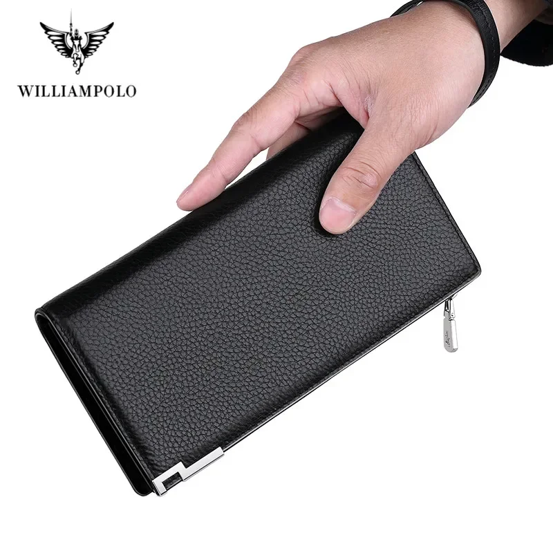 WILLIAMPOLO Men Wallets Classic Long Style Card Holder Male Purse Quality Zipper Large Capacity Big Brand Luxury Wallet For Men