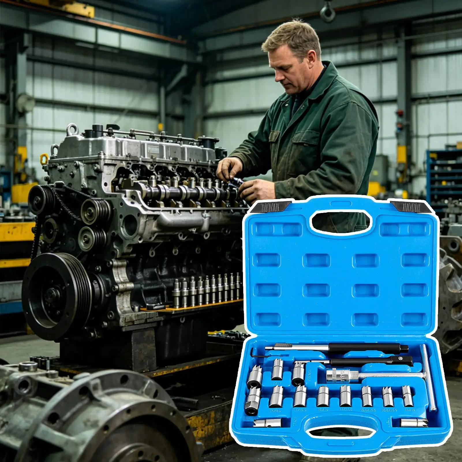 Injector Seat Cutter Set 17Pcs/set Universal Diesel Injector Seat Cleaning Reamer Set carbon steel Injector Reamer Tool Kit